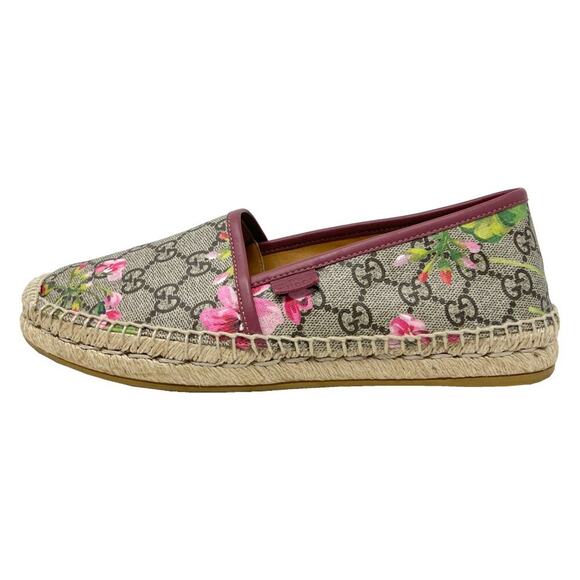 Gucci Bloom Pink Floral Logo Monogram Espadrilles Slip-On Flats Size EU 38.5 - Picture 1 of 11